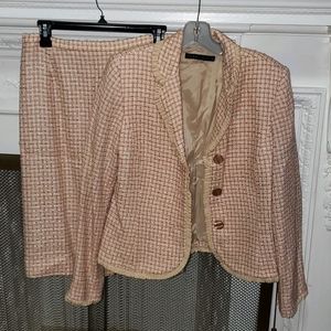 Perry Ellis Pink Tweed Skirt Suit Set Size 10